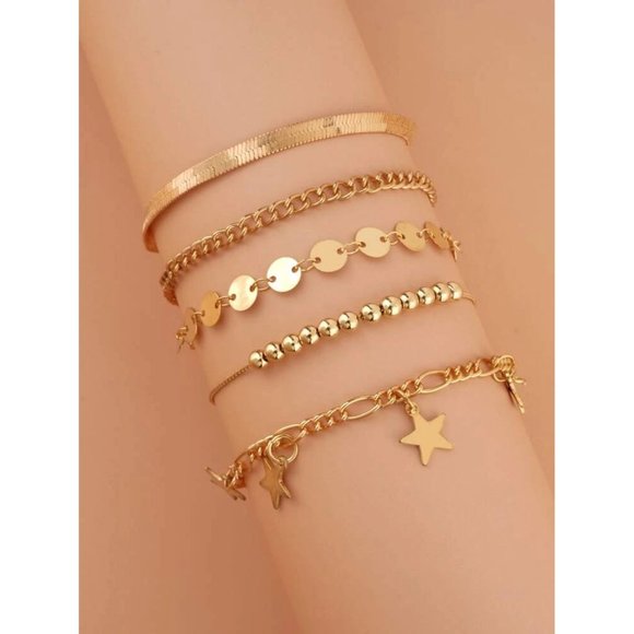 Gold Star Charm Anklet 5 pieces - Picture 3 of 3